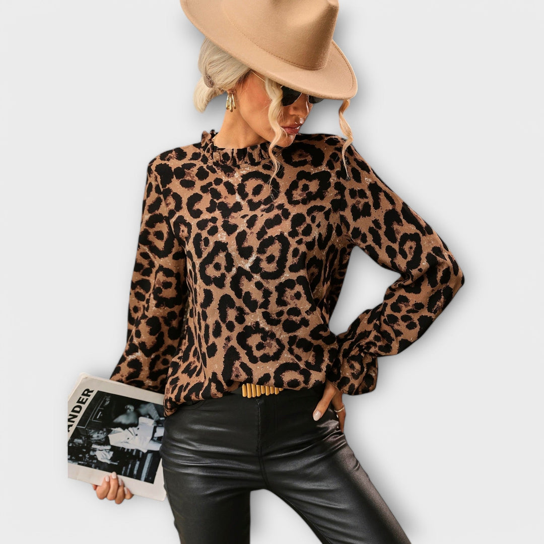 Kayla | Leopard Blouse with Pleated Collar