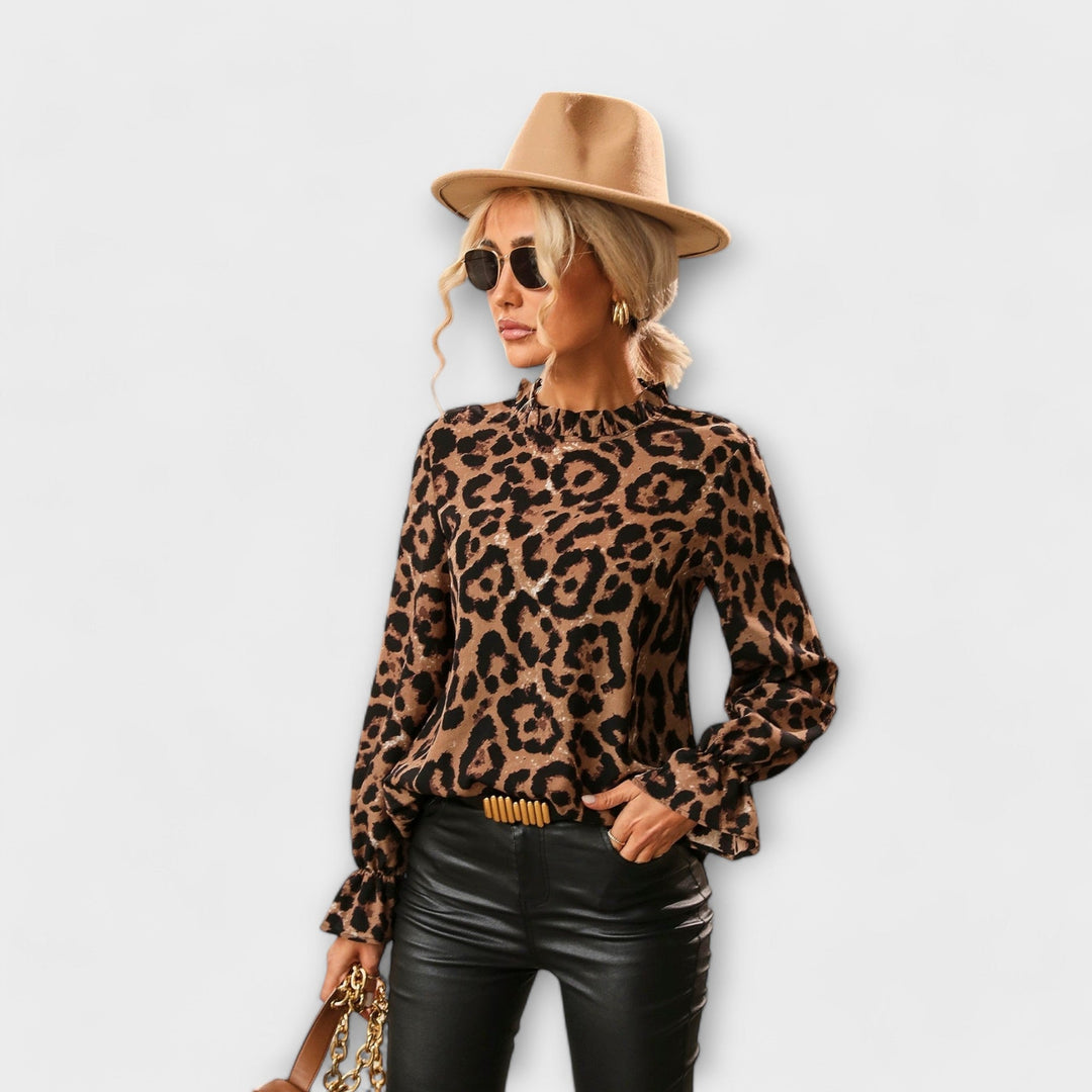 Kayla | Leopard Blouse with Pleated Collar
