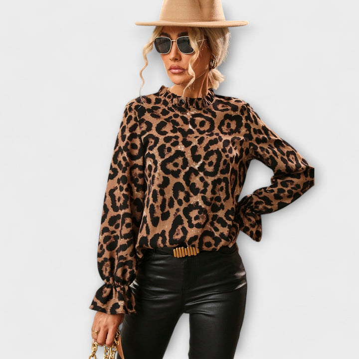 Kayla | Leopard Blouse with Pleated Collar