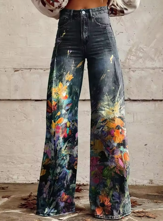 Aria | Painted Garden High-Waisted Wide-Leg Trousers
